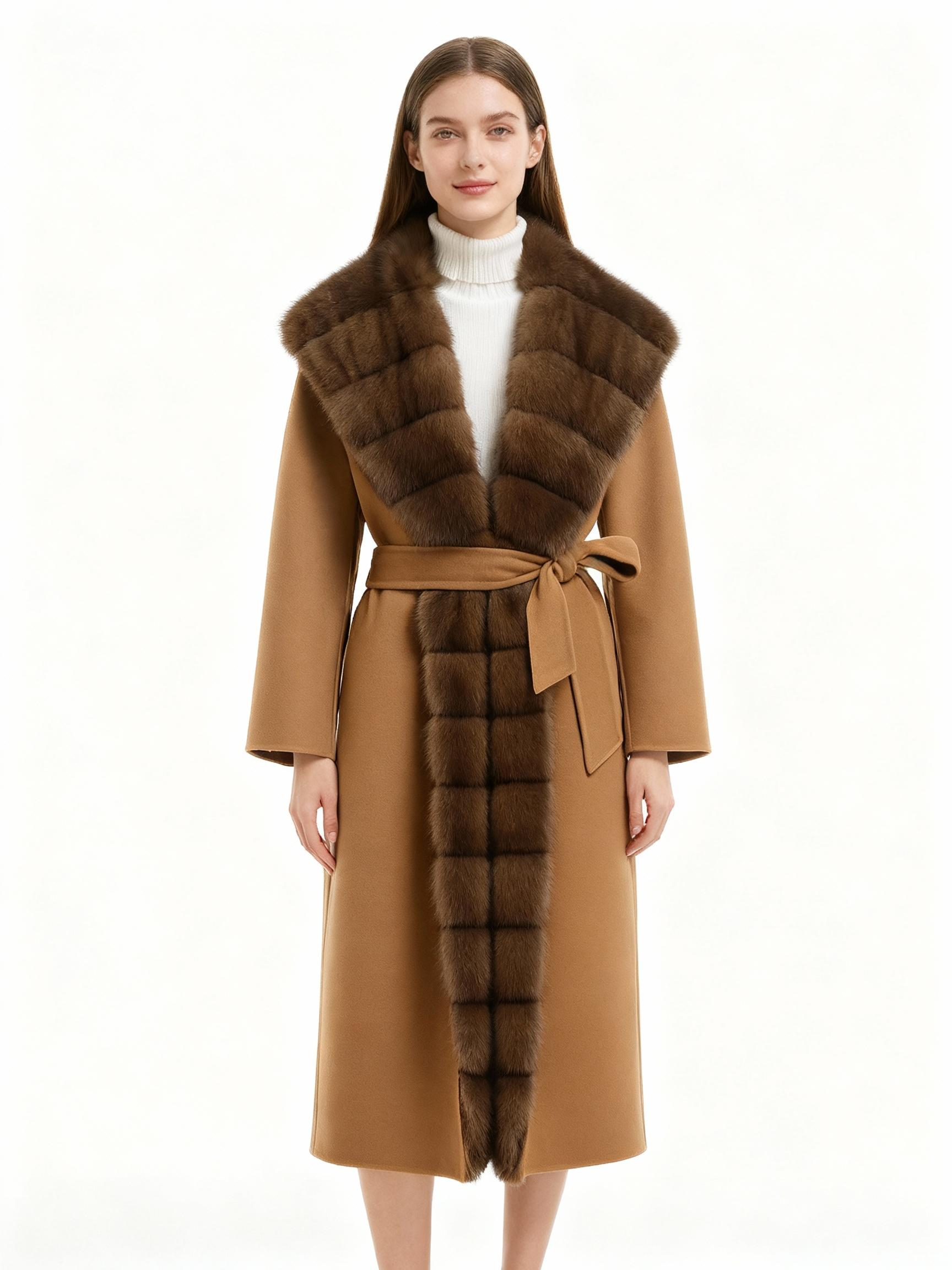 Elegant Wool Wrap Coat with Plush Faux Fur Trim