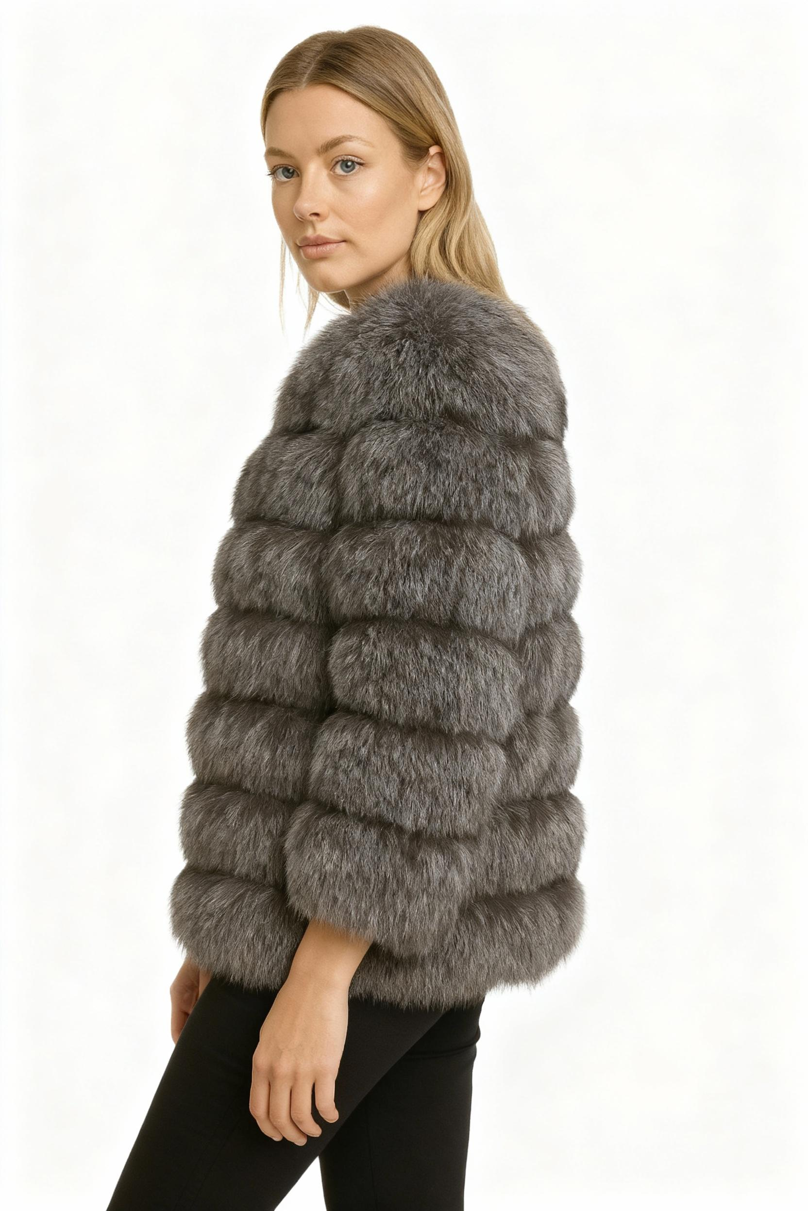 Real Silver Fox Fur Horizontal Jacket – Chic Urban Winter Luxury — image 2