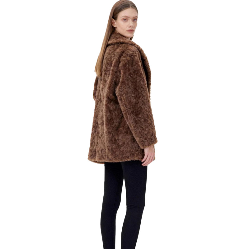 Double-Breasted Real Sheep Fur Jacket – Chestnut Brown — image 3