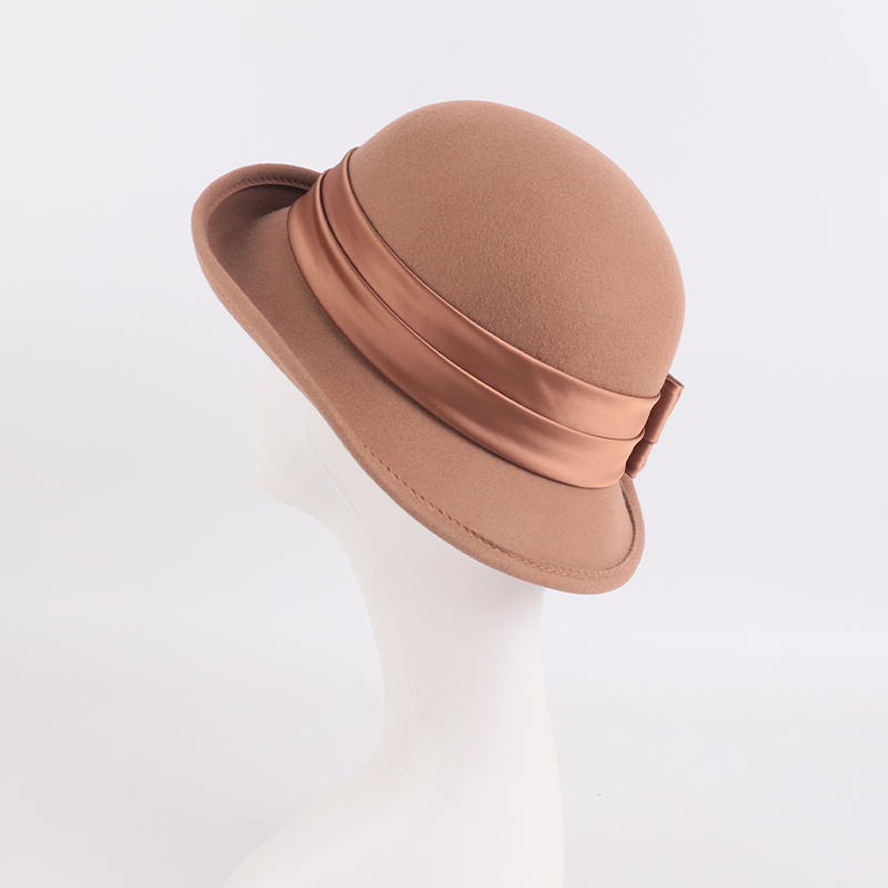 Burgundy Satin Bow Wool Bucket Hat – 100% Wool — image 3