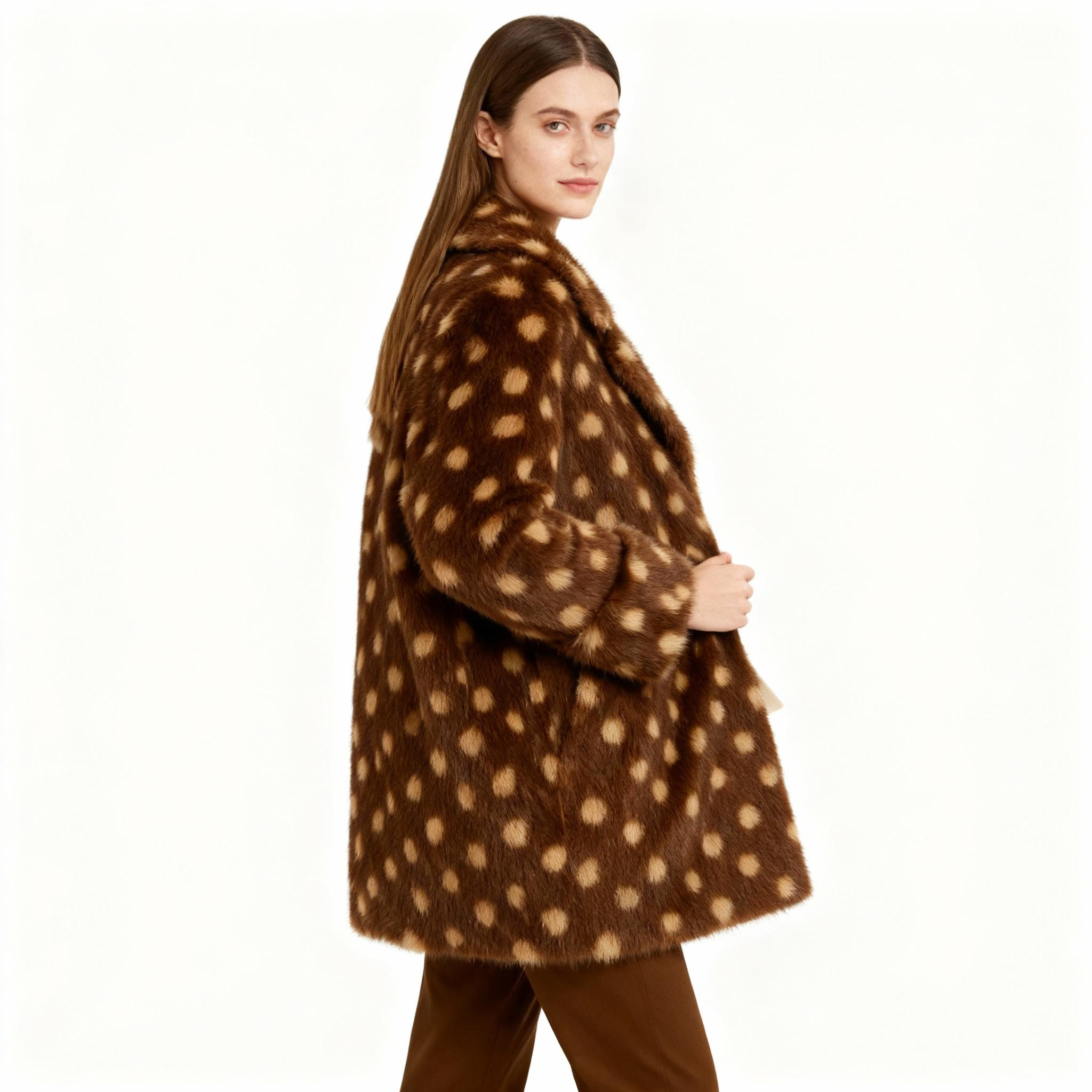 Faux Mink Fur Coat with Deer Print – Wildly Chic Outerwear — image 3