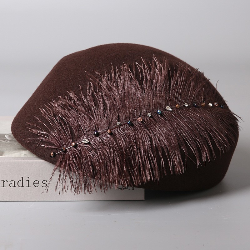 Elegant Wool Felt Cloche Hat with Feather & Gem Trim — image 5