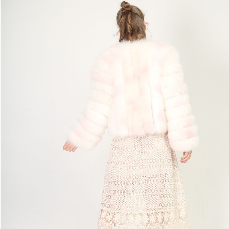 Colorful Dye Real Fox Fur Coat – Soft Elegance in Blush Tones — image 4