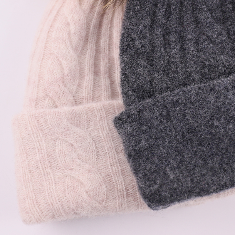 Genuine Raccoon Fur Pom Cable Knit Wool Hat – Timeless Warmth for Winter Collections — image 3
