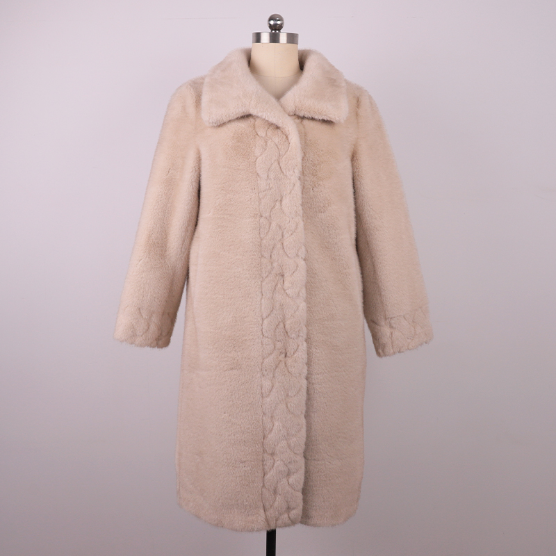 Ivory Faux Fur Coat with Braided Trim Detail — image 4