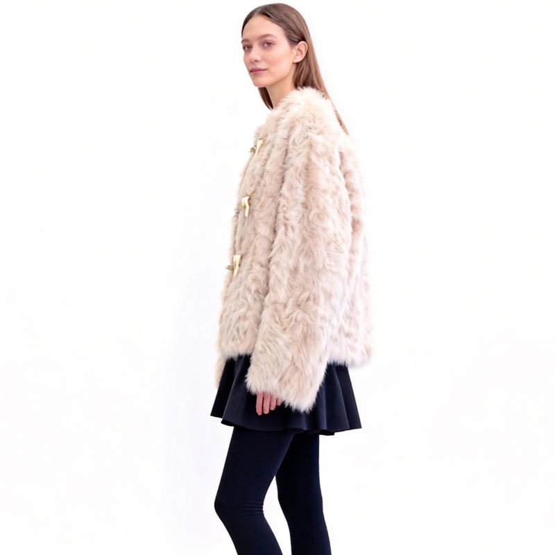 Real Lamb Fur Toggle Coat – Cream White — image 2