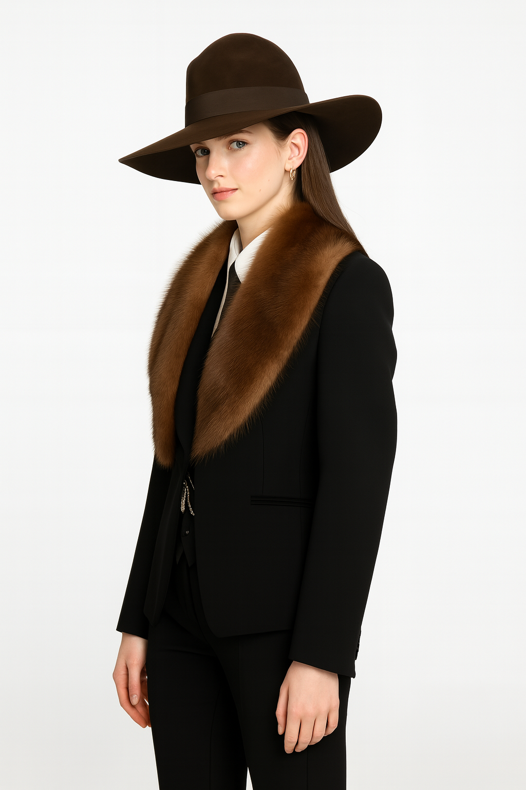 Tailored Wool Blazer with Faux Mink Collar –  Meets Luxe Precision — image 2