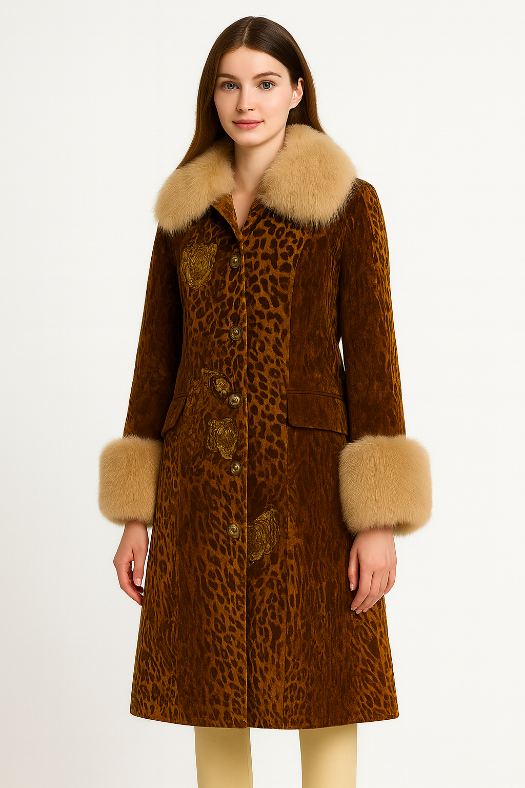 Vintage Leopard Velvet Coat with Faux Fur Trim — image 3