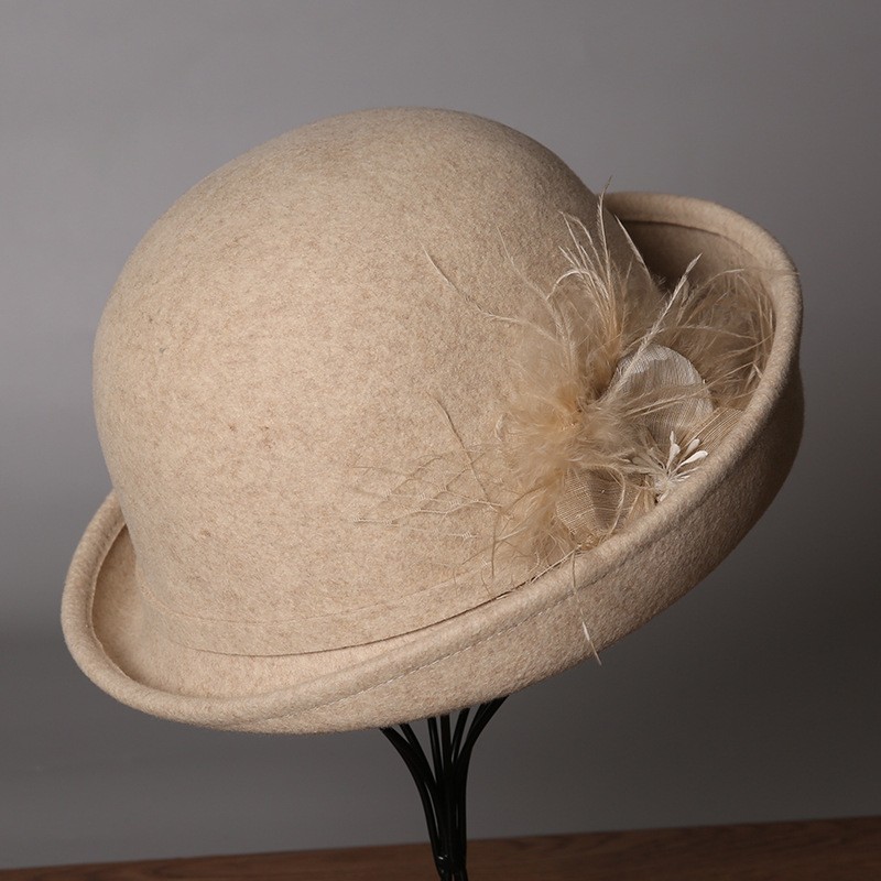 Ivory Wool Felt Cashmere Hat with Floral Appliqué & Veil Netting — image 3