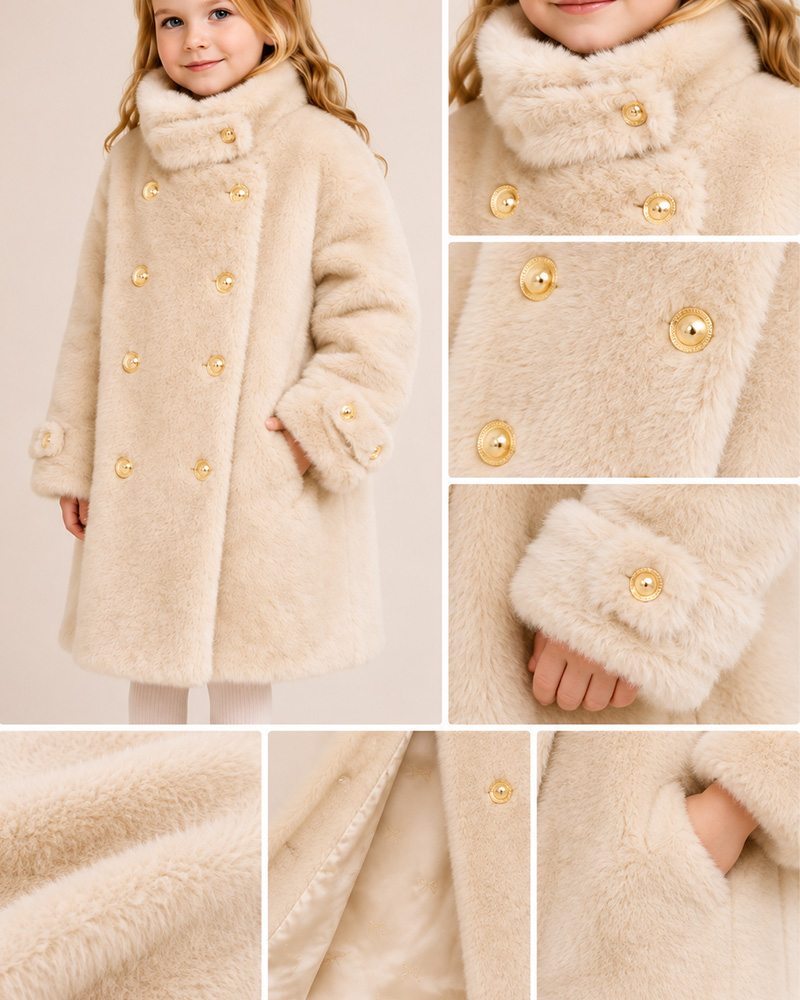 Eco-Friendly Faux Mink Fur Girls’ Winter Coat – Double-Breasted Luxury Kids Outerwear — image 5