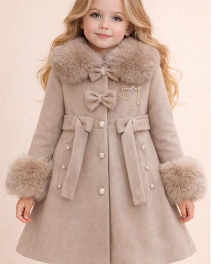Girls’ Wool Winter Coat with Genuine Fox Fur Collar & Cuffs – Luxury Kids Outerwear for Wholesale — image 2