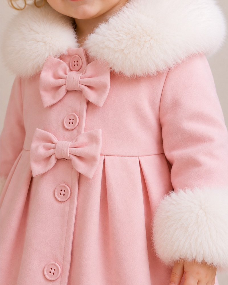 Girls’ Pink Wool Coat with Genuine Fox Fur Collar & Cuffs – Luxury Kids Winter Coat Wholesale — image 5