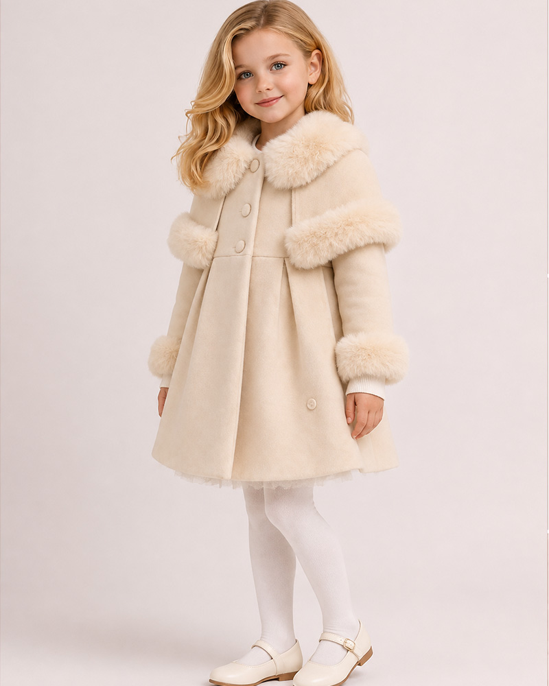Girls’ Wool Cape Coat with Genuine Fox Fur Trim – Luxury Children’s Winter Coat Wholesale — image 2