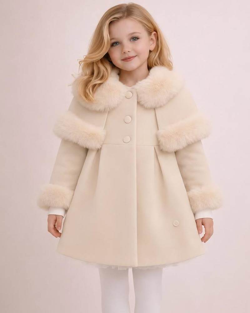 Girls’ Wool Cape Coat with Genuine Fox Fur Trim – Luxury Children’s Winter Coat Wholesale
