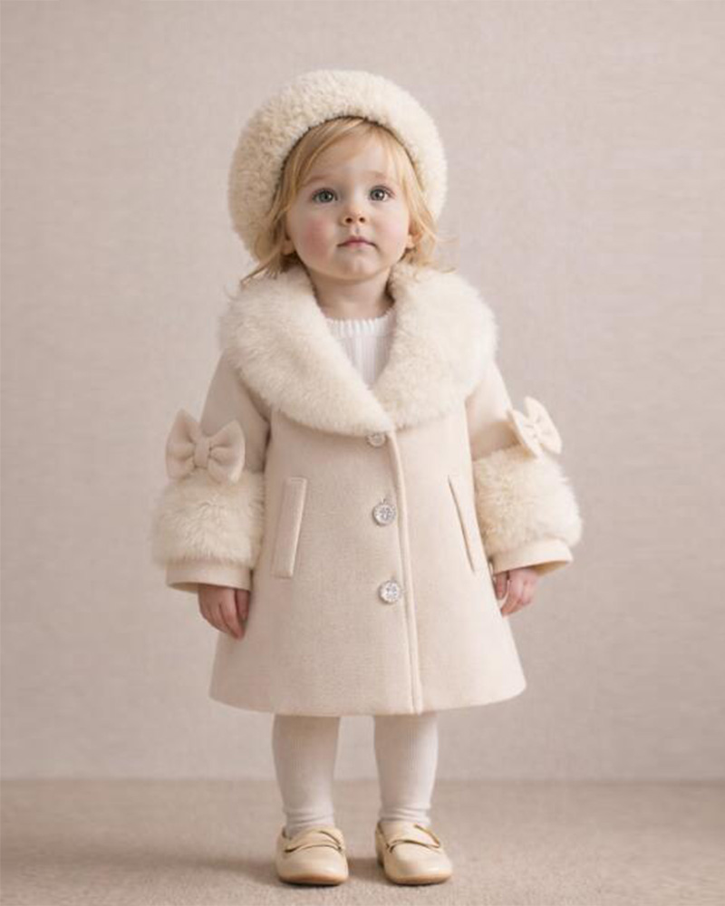 Girls’ Wool A-Line Winter Coat with Genuine Fox Fur Collar & Cuffs – Luxury Kids Outerwear Wholesale