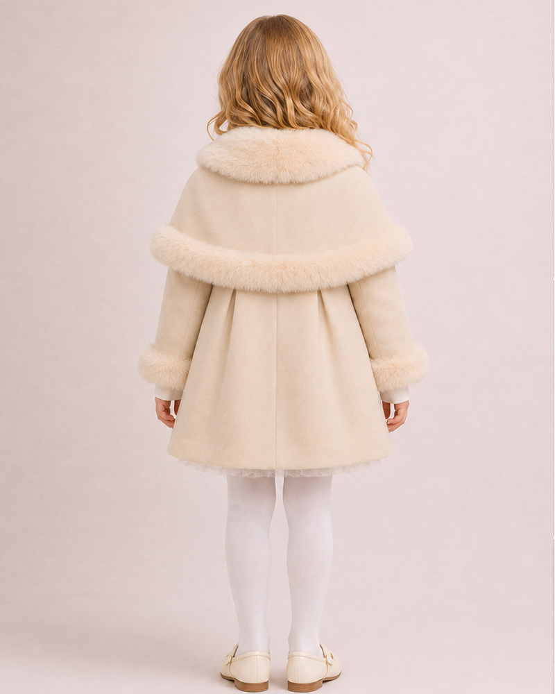 Girls’ Wool Cape Coat with Genuine Fox Fur Trim – Luxury Children’s Winter Coat Wholesale — image 4