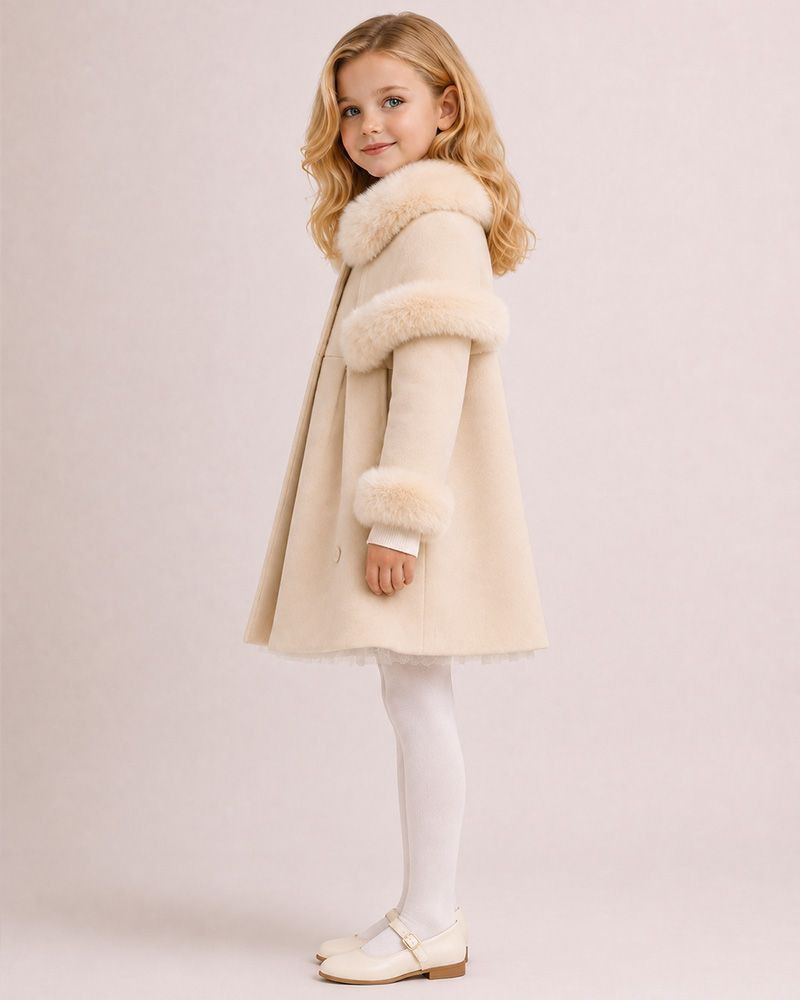 Girls’ Wool Cape Coat with Genuine Fox Fur Trim – Luxury Children’s Winter Coat Wholesale — image 3