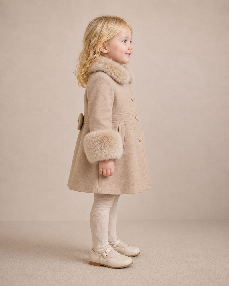 Girls’ Wool Princess Coat with Genuine Fox Fur Collar & Cuffs – Luxury Kids Winter Coat Wholesale — image 5