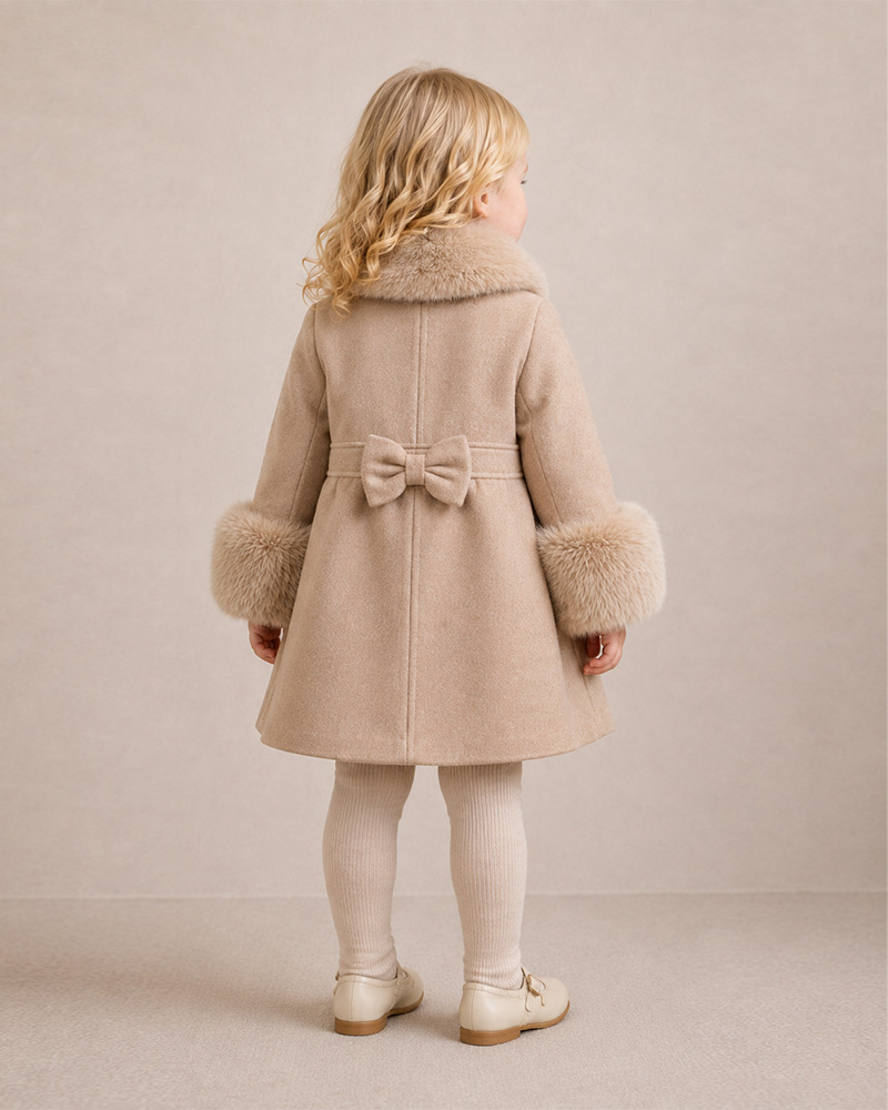 Girls’ Wool Princess Coat with Genuine Fox Fur Collar & Cuffs – Luxury Kids Winter Coat Wholesale — image 2
