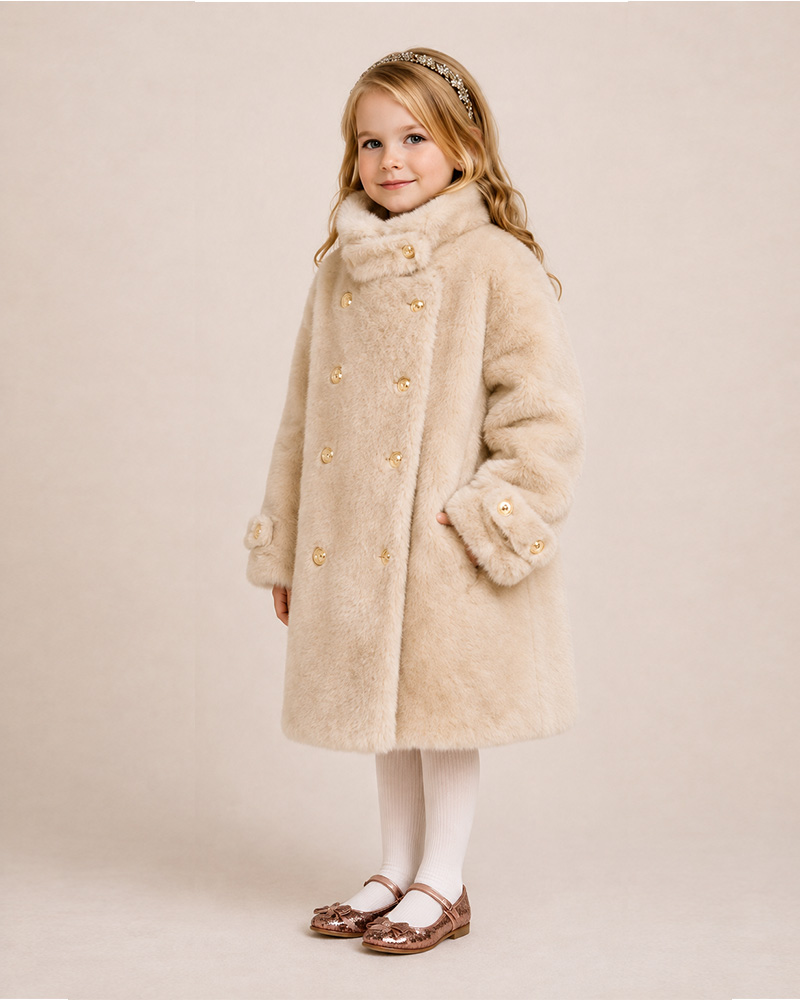 Eco-Friendly Faux Mink Fur Girls’ Winter Coat – Double-Breasted Luxury Kids Outerwear — image 4