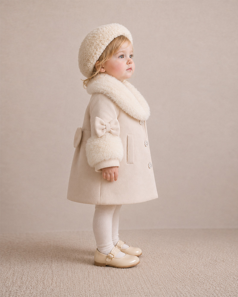 Girls’ Wool A-Line Winter Coat with Genuine Fox Fur Collar & Cuffs – Luxury Kids Outerwear Wholesale — image 3