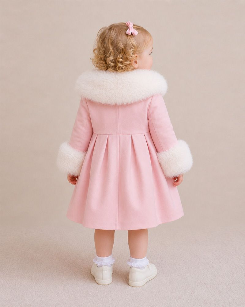Girls’ Pink Wool Coat with Genuine Fox Fur Collar & Cuffs – Luxury Kids Winter Coat Wholesale — image 4