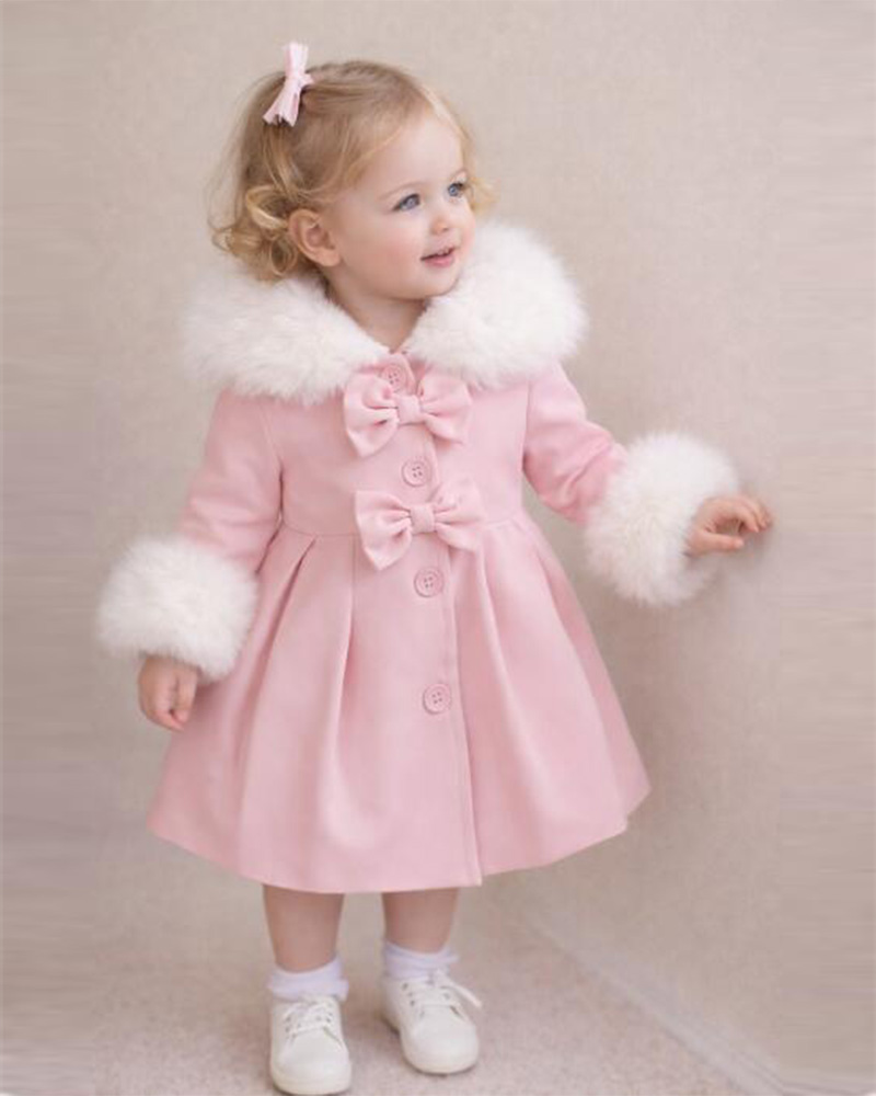 Girls’ Pink Wool Coat with Genuine Fox Fur Collar & Cuffs – Luxury Kids Winter Coat Wholesale — image 3
