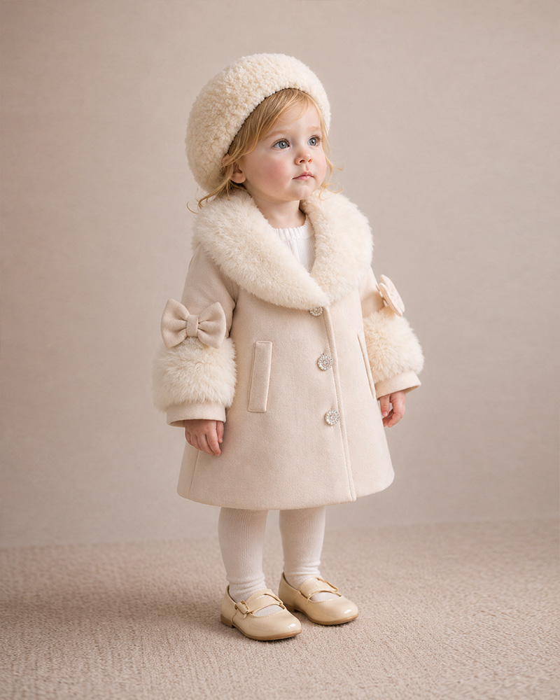 Girls’ Wool A-Line Winter Coat with Genuine Fox Fur Collar & Cuffs – Luxury Kids Outerwear Wholesale — image 2