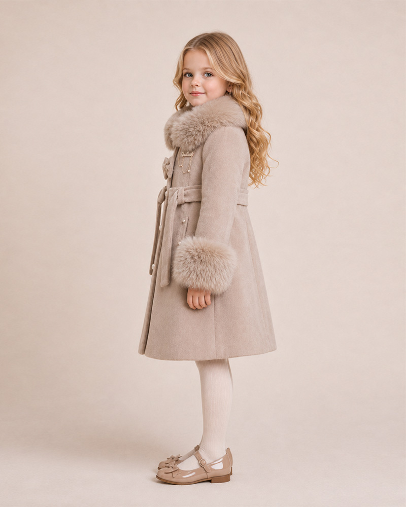 Girls’ Wool Winter Coat with Genuine Fox Fur Collar & Cuffs – Luxury Kids Outerwear for Wholesale — image 3