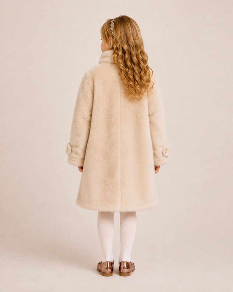 Eco-Friendly Faux Mink Fur Girls’ Winter Coat – Double-Breasted Luxury Kids Outerwear — image 2
