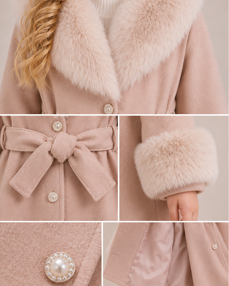 Girls’ Belted Wool Coat with Genuine Fox Fur Collar & Cuffs – Luxury Kids Winter Coat Wholesale — image 5