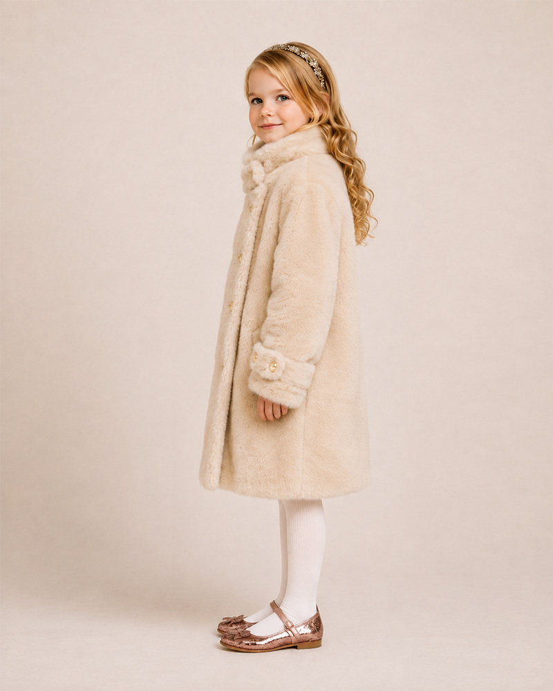 Eco-Friendly Faux Mink Fur Girls’ Winter Coat – Double-Breasted Luxury Kids Outerwear — image 3