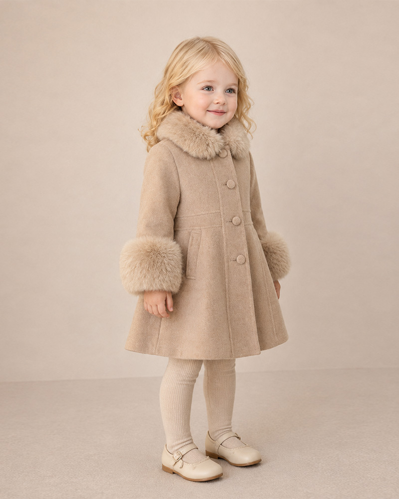 Girls’ Wool Princess Coat with Genuine Fox Fur Collar & Cuffs – Luxury Kids Winter Coat Wholesale — image 3