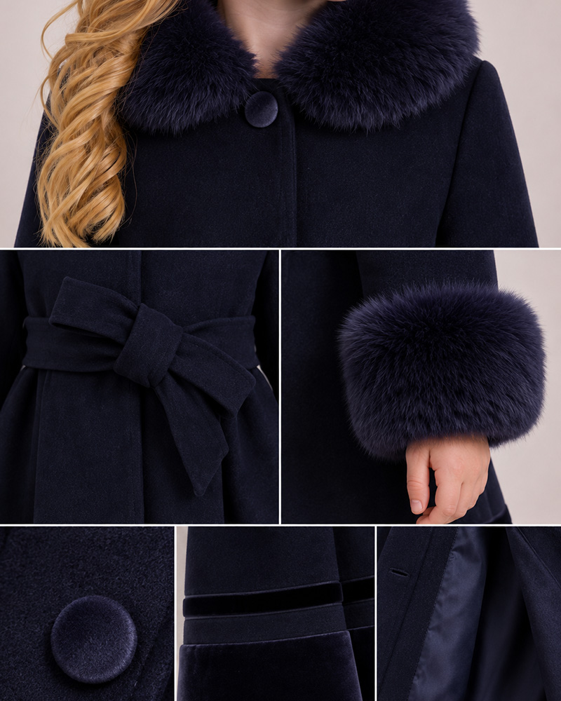 Girls’ Velvet-Trim Wool Coat with Genuine Fox Fur Collar & Cuffs – Luxury Kids Winter Coat Wholesale — image 5