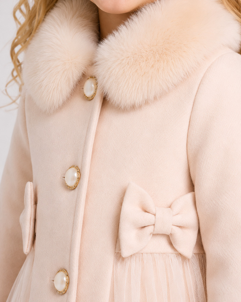 Girls’ Ivory Lace & Wool Coat with Genuine Fox Fur Collar & Cuffs – Luxury Princess Kids Coat Wholesale — image 5